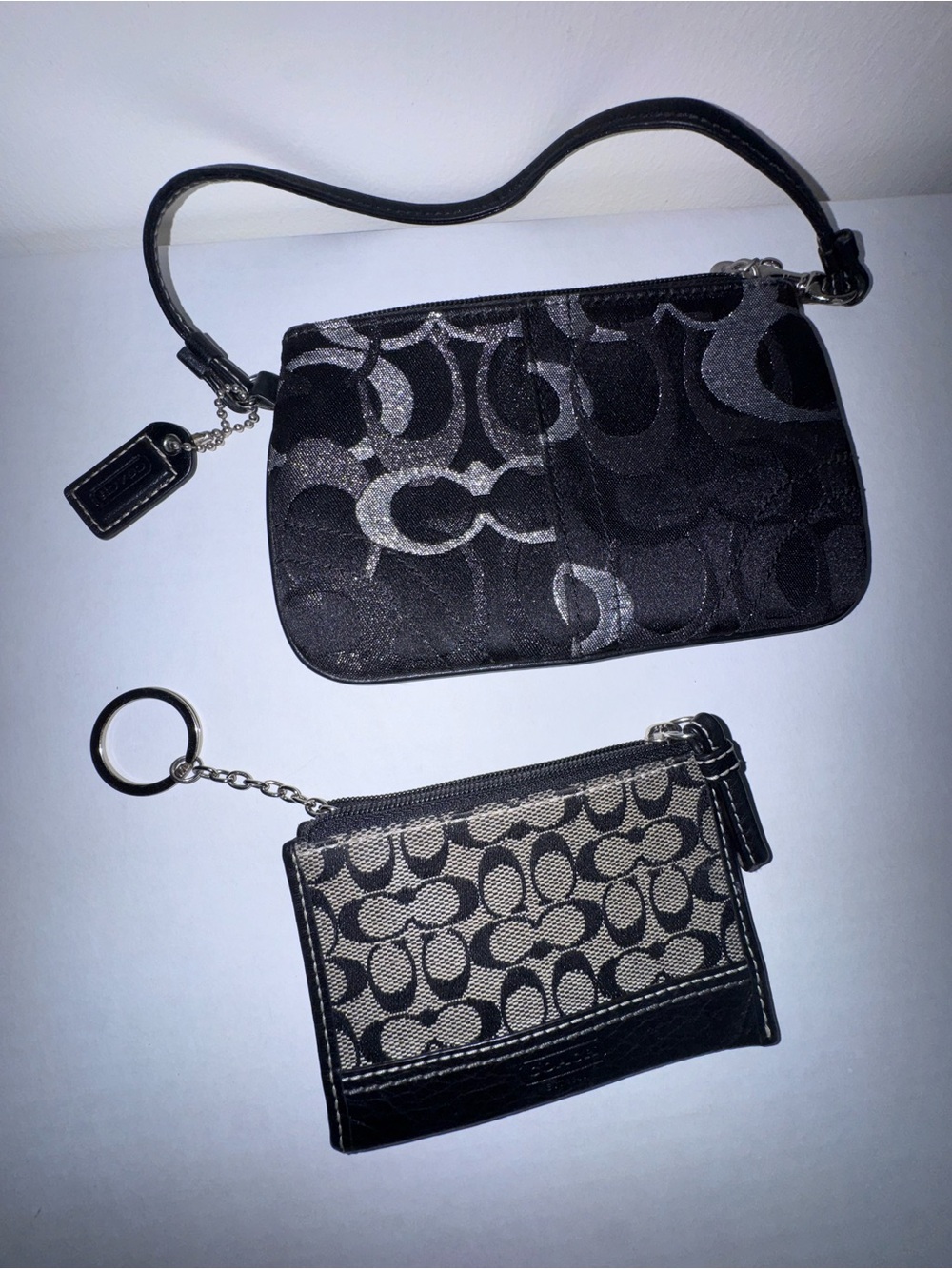 Vintage Coach Optic Black Signature Wristlet with signature  Key Coin ID Case